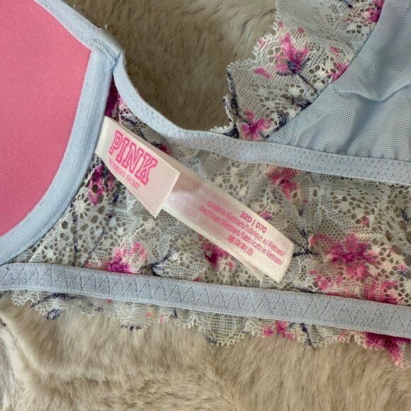 Pink By Victorias Secret Floral Lace Racerback Push-Up Bras Set Of 2 Sz 32D - Picture 9 of 10